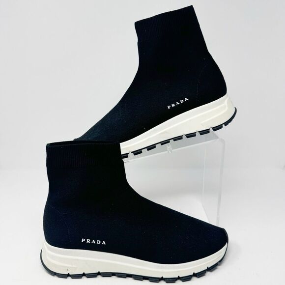 PRADA | Black Knit Sock Boot Sneakers *Authentic* Women’s Size 39 (US 8.5-9) - Picture 1 of 12
